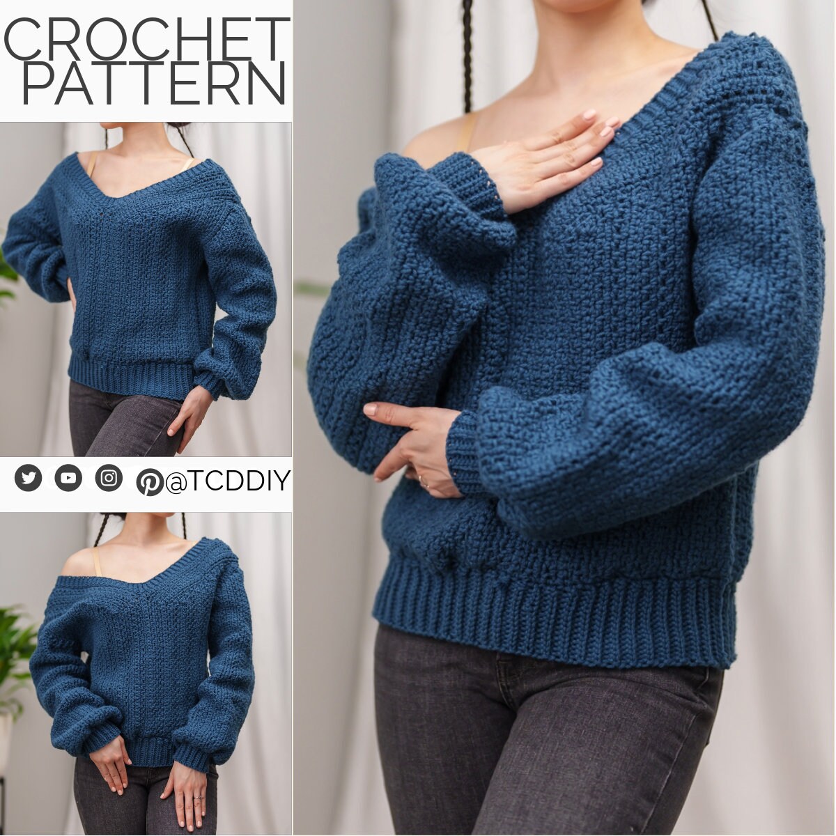 Crochet Pattern Crochet Comfy V Neck Sweater Pattern off - Etsy