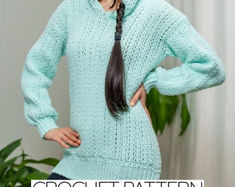 Crochet Pattern | Cozy Hooded Sweater | Moss Stitch Jumper Hoodie | PDF Download