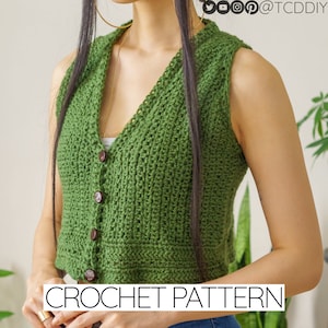 Crochet Pattern | Classic Cropped Vest W. Buttons | PDF Download