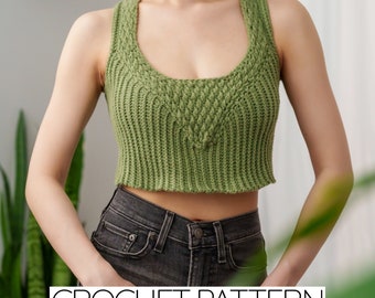Crochet Pattern | Alpine Stitch Cropped Tank Top | Scoop Neck Crop Top | PDF Download