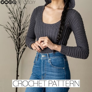 Crochet Pattern | Long Sleeve Scoop Neck Hoodie | Ribbed Jumper W. Hood | PDF Download