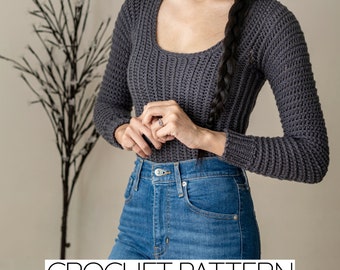 Crochet Pattern | Long Sleeve Scoop Neck Hoodie | Ribbed Jumper W. Hood | PDF Download