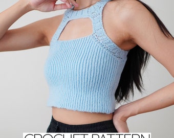 Patron au crochet | Débardeur court à encolure ras du cou et découpes Easy | sans manches | Téléchargement PDF