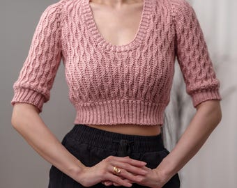 Crochet Pattern | Scoop Neck Short Sleeve Cropped Sweater W