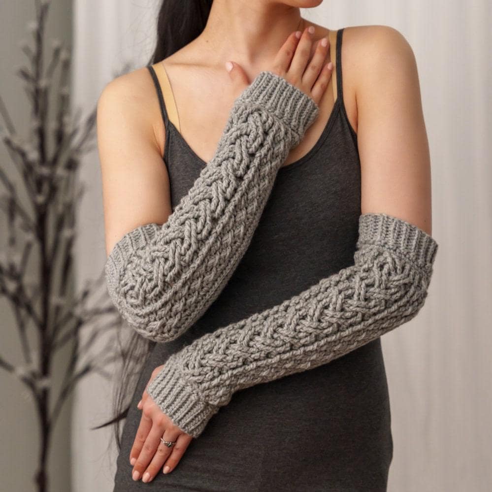 Crochet Pattern | Cable Stitch Arm Warmers W. Alpine Detail