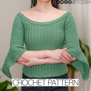 Crochet Pattern | Boat Neck Bell Sleeve Sweater Top W. Lemon Peel Stitch Detail | PDF Download