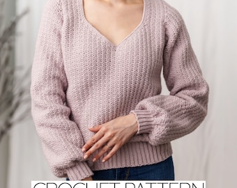 Patron au crochet | Motif de pull classique à col en V | Téléchargement PDF