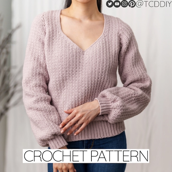 Patron au crochet | Motif de pull classique à col en V | Téléchargement PDF