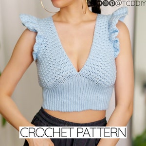 Crochet Pattern | V-Neck Ruffle Crop Top W. Suzette Stitch Detail | PDF Download