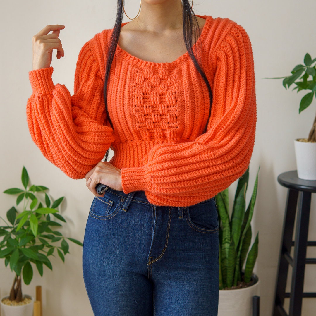 Crochet Balloon Sleeve Sweater PDF Pattern | Etsy