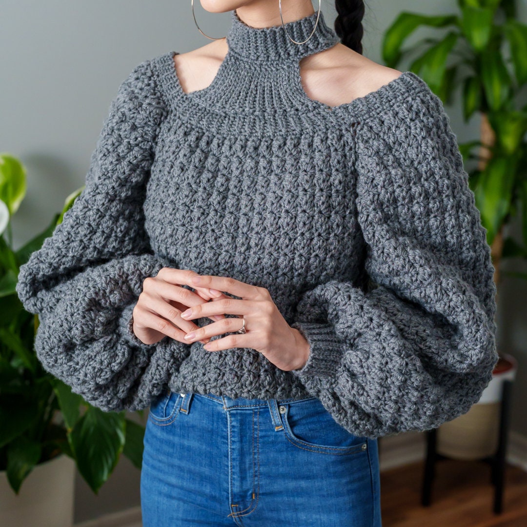 Crochet Pattern | Mock Neck Balloon Sleeve Sweater | Turtleneck