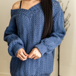 Crochet Pattern Oversized Off the Shoulder Sweater Pattern PDF Download image 10