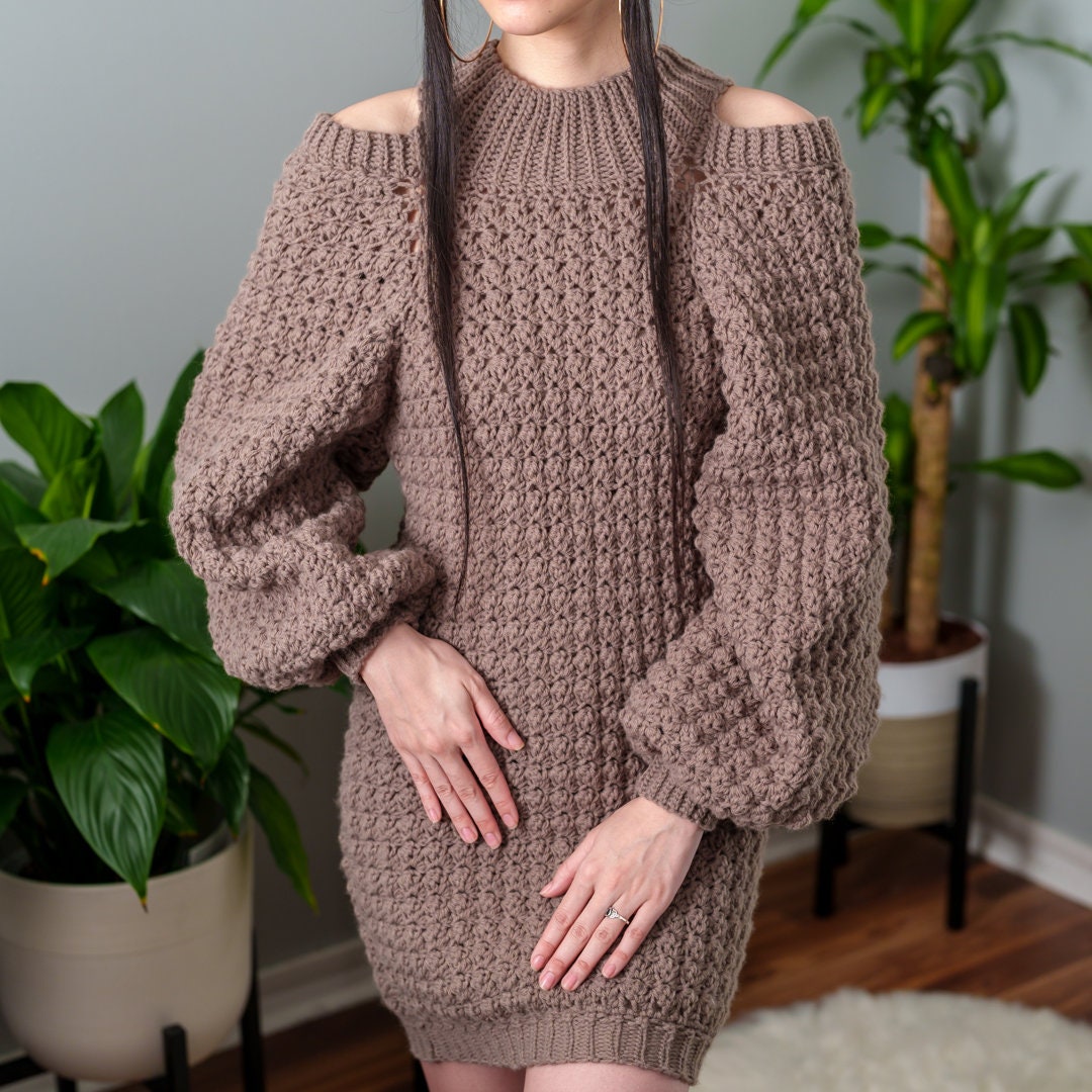 Crochet Pattern | Cold Shoulder Wide Collar Balloon Sleeve Sweater Dress | PDF Download - Etsy Crochet Pattern | Cold Shoulder Wide Collar Balloon Sleeve Sweater Dress | PDF Download - Etsy
