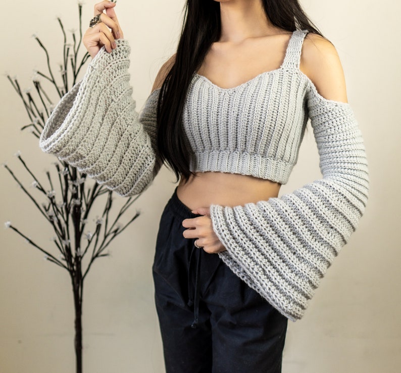 Crochet Bell Sleeve Crop Top with strap PDF Pattern Etsy