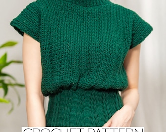 Crochet Sweater Vest Pattern: Modern Moss Stitch Mock Neck Top (PDF Download)