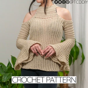 Crochet Pattern | Cold Shoulder Bell Sleeve Mock Neck Top | PDF Download
