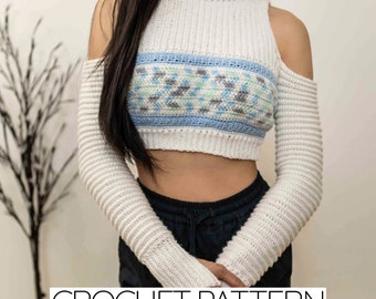 Crochet Cold Shoulder Hoodie Pattern: Cropped Sweater with Thumbholes (PDF Download)