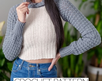 Crochet Crop Top Hoodie Pattern: Long Sleeve Baseball Tee (PDF Download)