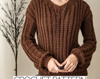 Patrón de crochet / Suéter cómodo con cuello en V de crochet / Descargar PDF
