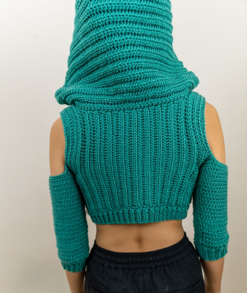 Crochet Long Sleeve Wrap Crop Top with Hood | Etsy