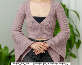 Crochet Pattern | Bell Sleeve V Neck Top | PDF Download