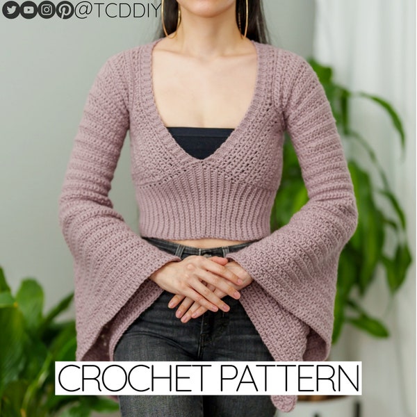 Crochet Pattern | Bell Sleeve V Neck Top | PDF Download