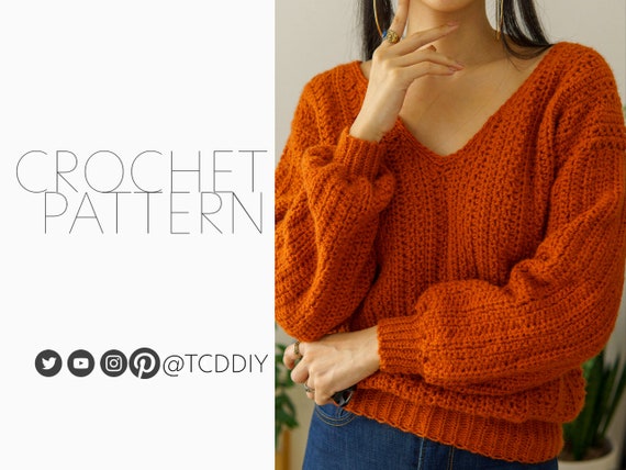 Crochet V Neck Sweater Pattern - Etsy 
