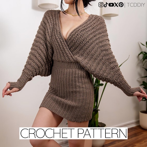 Crochet Pattern | Wrap Batwing Sweater Dress | PDF Download