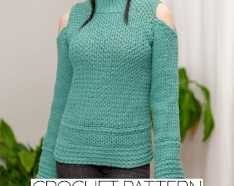 Crochet Pattern | Cold Shoulder Mock Neck Sweater Top | Turtleneck | PDF Download
