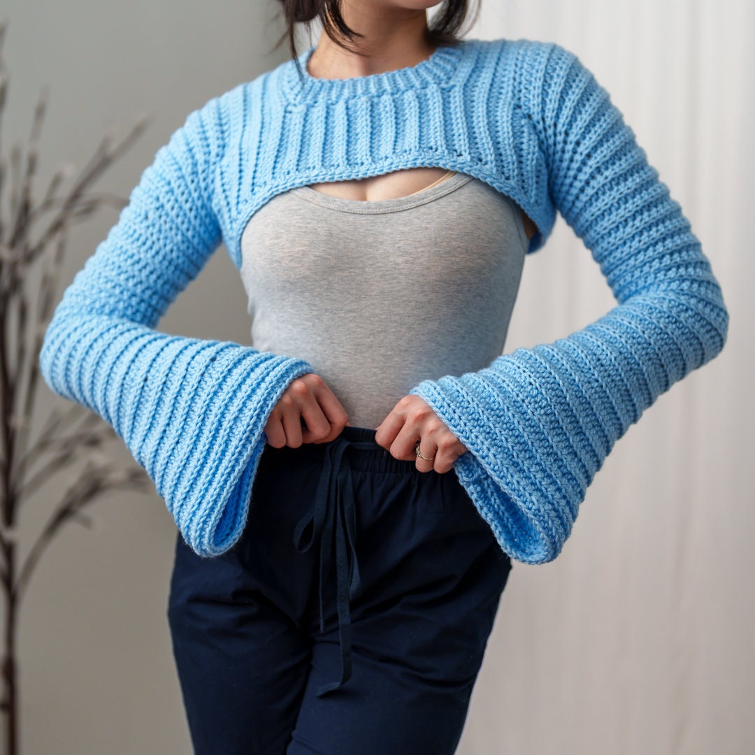 39 Crochet Shrug Patterns with Lace, Granny Squares, and Sleeves 3 Crochet Pattern Bell Sleeve Shrug Crew Neck
