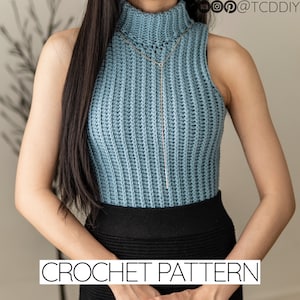 Crochet Pattern | Classic Sleeveless Turtleneck Sweater Vest Top | PDF Download