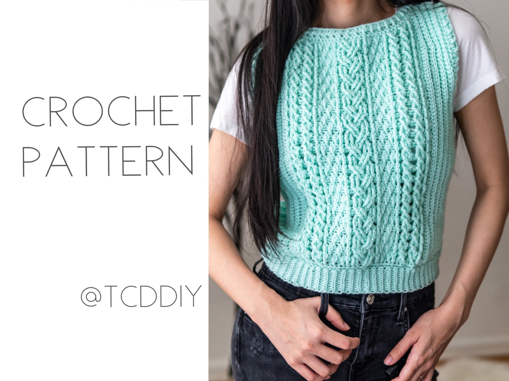 Crochet Cable Stitch Sweater Vest PDF 