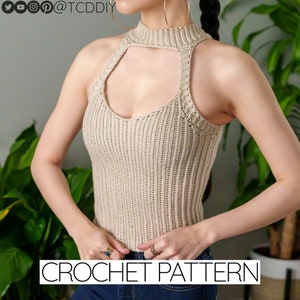 Crochet Pattern | Mock Neck Chest Cut Out Tank Top | Sleeveless Turtleneck Vest | PDF Download