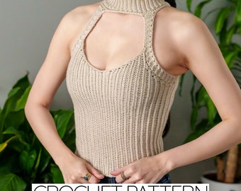 Crochet Pattern | Mock Neck Chest Cut Out Tank Top | Sleeveless Turtleneck Vest | PDF Download