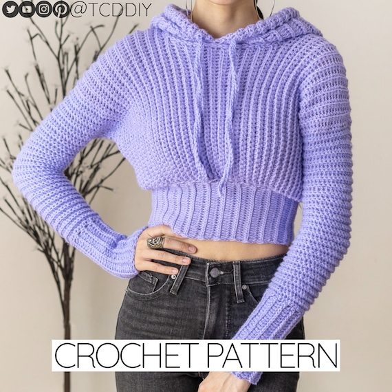 Crochet Pattern #142 | Pullover Hoodie | Long Sleeve Crop Top