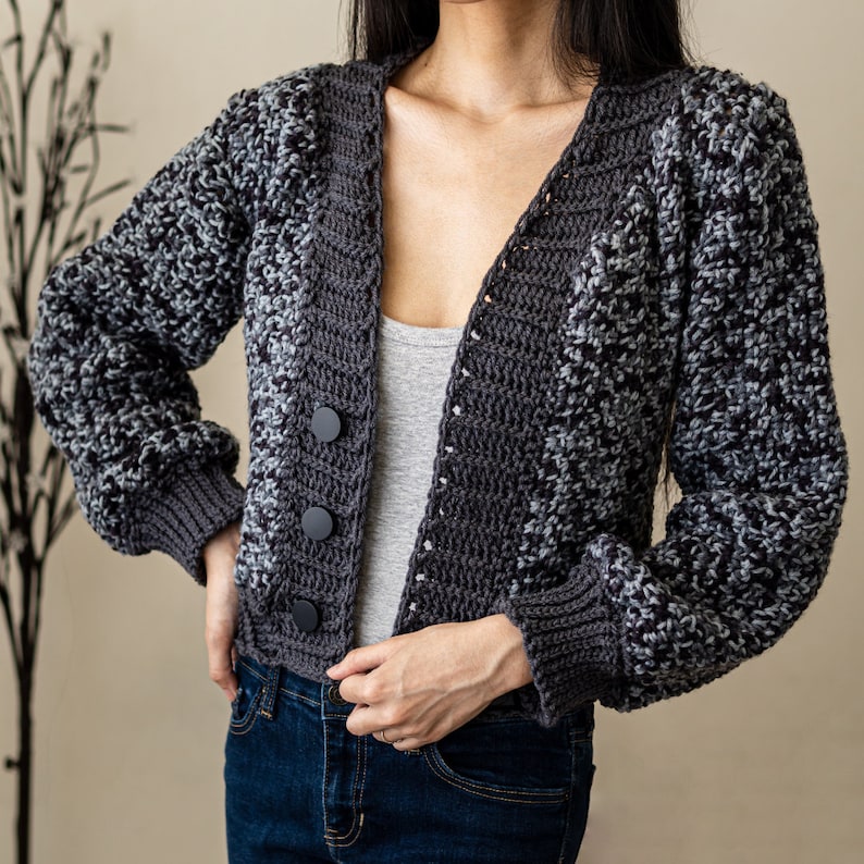 Crochet Balloon Sleeve Cardigan With Buttons PDF Pattern Etsy