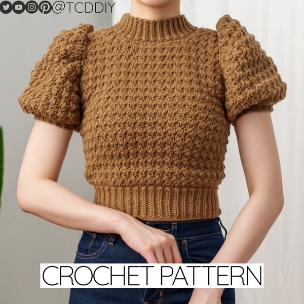 Crochet Pattern | Crochet Puff Sleeve Top Pattern | Crochet Short Sleeve Puff Top Pattern | Crochet Puff Sleeve Sweater | PDF Download