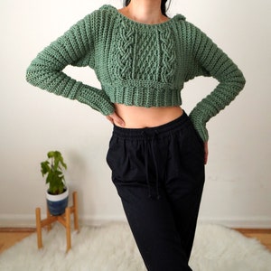 Crochet Pattern Cable Stitch Cropped Hoodie Pattern PDF Download image 6