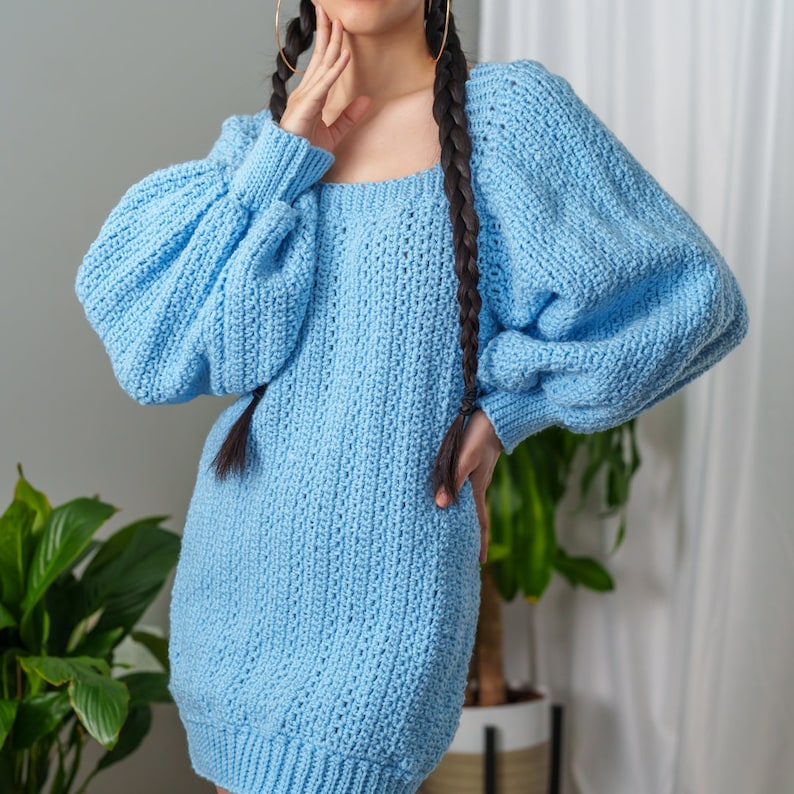 Crochet Pattern Crochet Balloon Sleeve Sweater Dress PDF Download image 9