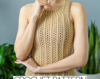Crochet Pattern | Modern Summer Tank Top | Ribbed | Scoop Neck | Moss Stitch | PDF Download