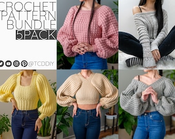Crochet Pattern Bundle | Sweater Pattern Bundle | Balloon Sleeve | Oversized | Collared | Off the Shoulder | PDF Download