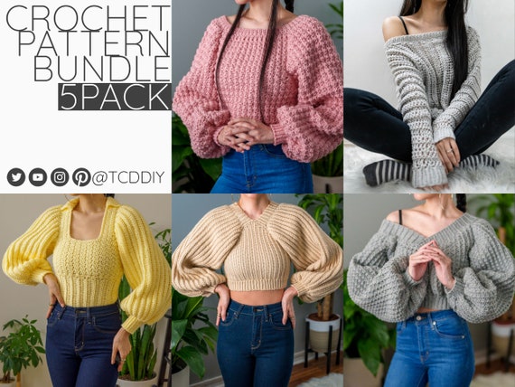 Lot de motifs au crochet | Lot de motifs de chandail | Manche ballon | Surdimensionné | Collier | Hors de l&#39;épaule | Téléchargement PDF