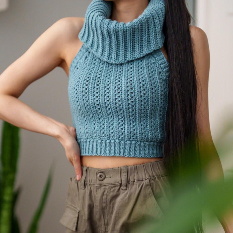 Crochet Pattern | Cropped Cowl Neck Sweater Vest | Sleeveless