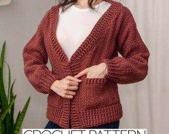 Crochet Pattern | Cardigan Sweater Jacket with Pockets | PDF Download
