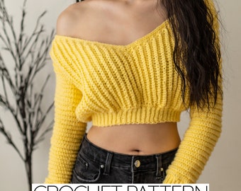 Crochet Pattern | Crochet Off the Shoulder V-Neck Sweater Pattern | PDF Download