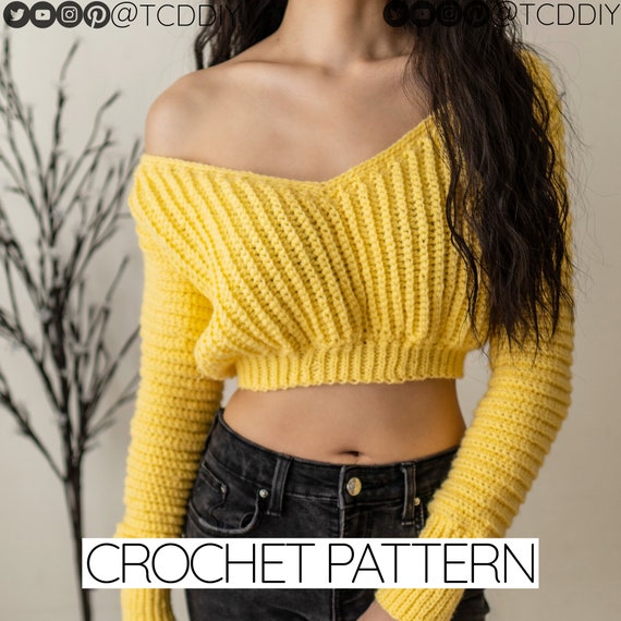 Crochet Pattern Crochet off the Shoulder V neck Sweater Pattern PDF Download Etsy