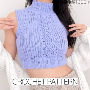 Crochet Pattern | Crochet Cable Stitch Cropped Turtleneck | Crochet Sleeveless Turtleneck | PDF Download