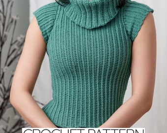 Crochet Pattern | Cowl Neck T-Shirt | Short Sleeve Turtleneck Top | PDF Download