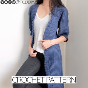 Crochet Pattern | Duster Cardigan W. Short Sleeves | Ribbed | Beginner Friendly | PDF Download