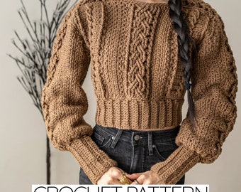 Crochet Pattern #138 | Cable Stitch Balloon Sleeve Hoodie | PDF Download